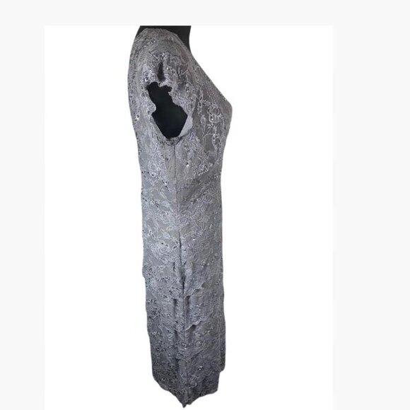 Blu Sage Medium Gray Lace Cocktail Evening Dress With Sequins Size 12 EUC - Picture 3 of 10